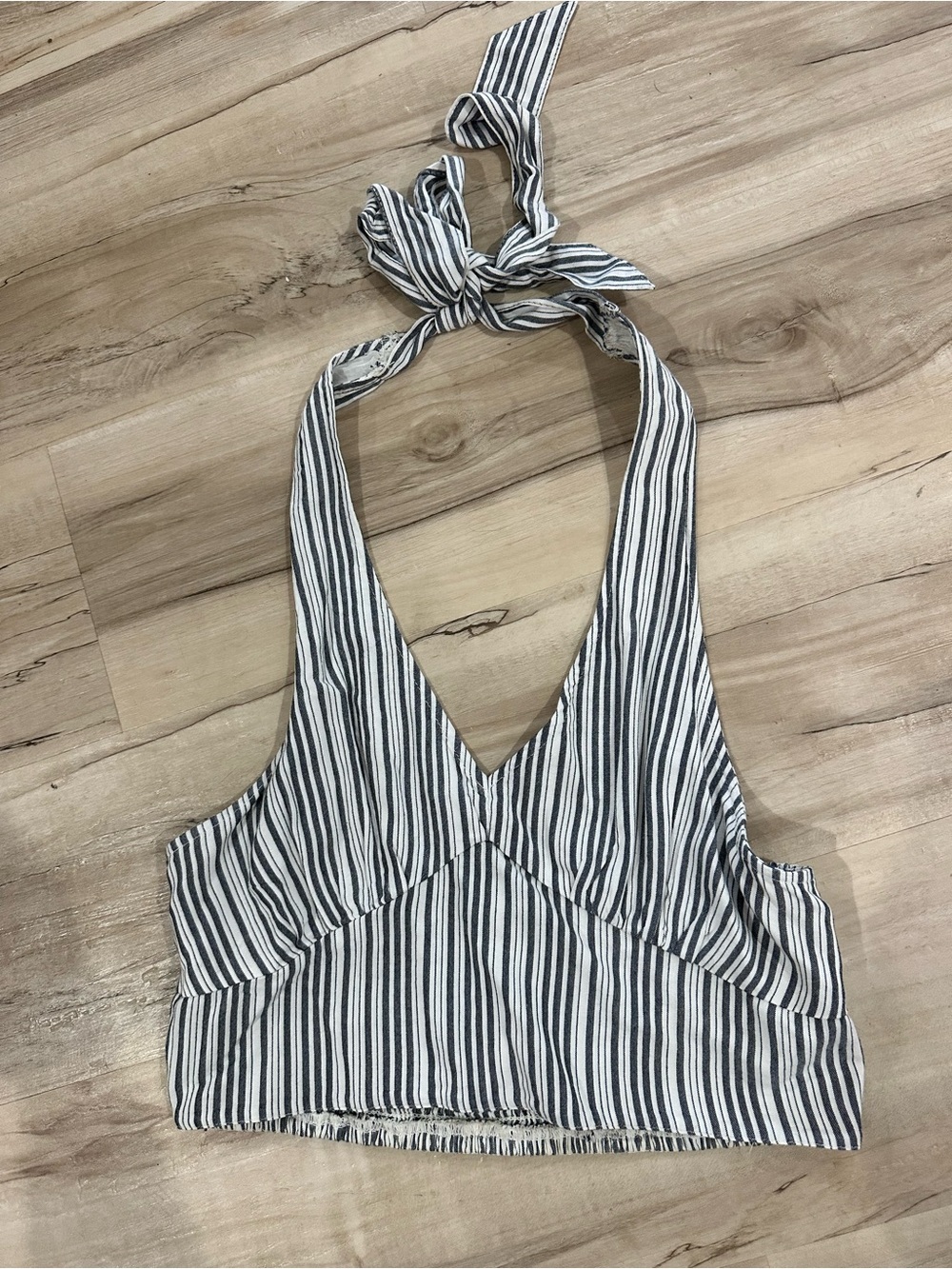 Striped Halter Crop Top - Dark grey & White